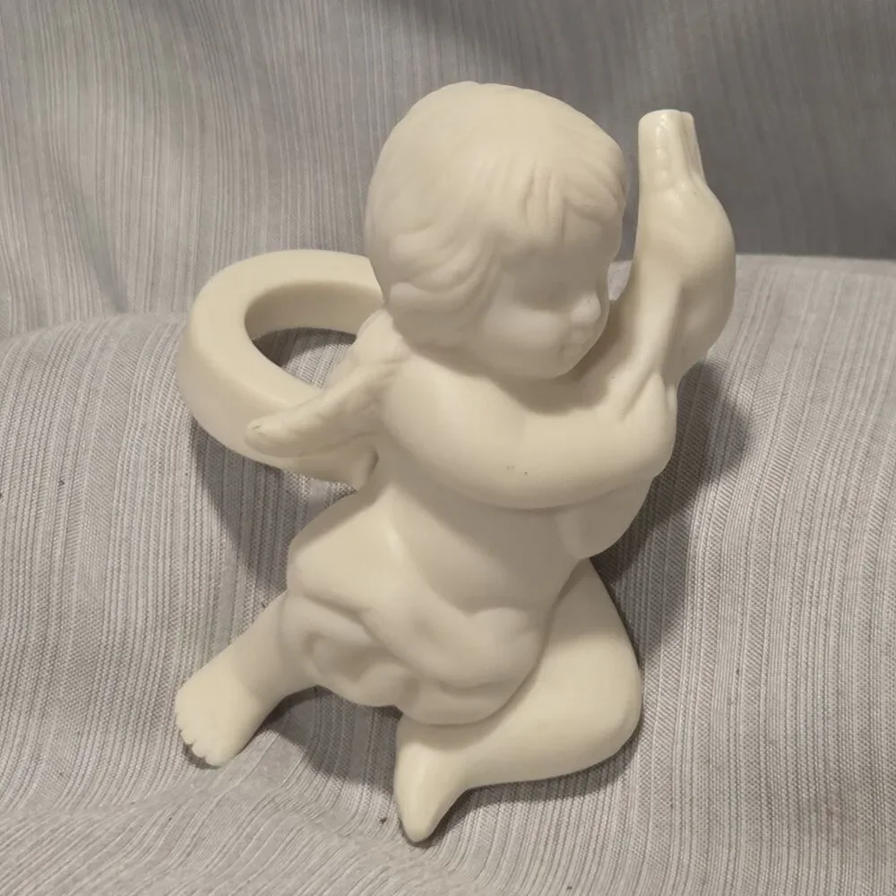 3" Partylite Cherub Candle Taper Huggers White Bisque Set of 2 - Picture 8 of 13
